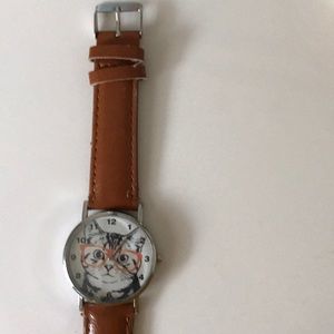 🐱Brown unisex watch with cat wearing glasses👓